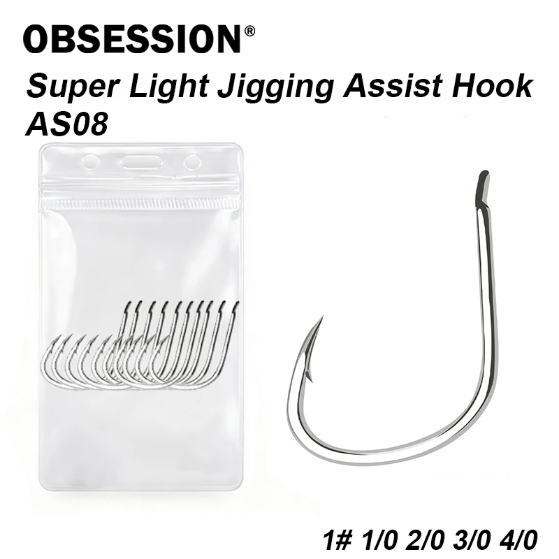 

OBSESSION AS08 10pcs/bag PIKE Saltwater Carbon Steel Single Fishing Hooks 1# 1/0 2/0 3/0 4/0 Super Light Jigging Assist Hook