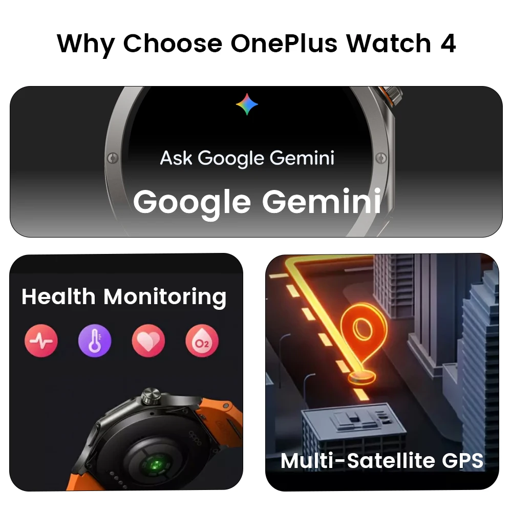 Reloj Inteligente OnePlus Watch 4 con Wear OS, Pantalla AMOLED de 1.5”, Batería de hasta 16 días, ECG y Salud en 60s, GPS Dual, Resistente IP69/5ATM, Titanio y Cristal Zafiro 8