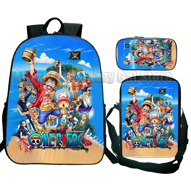 3 buah Set ransel Luffy figur Anime kartun tas buku hukum Zoro remaja tas punggung Laptop tas sekolah bepergian