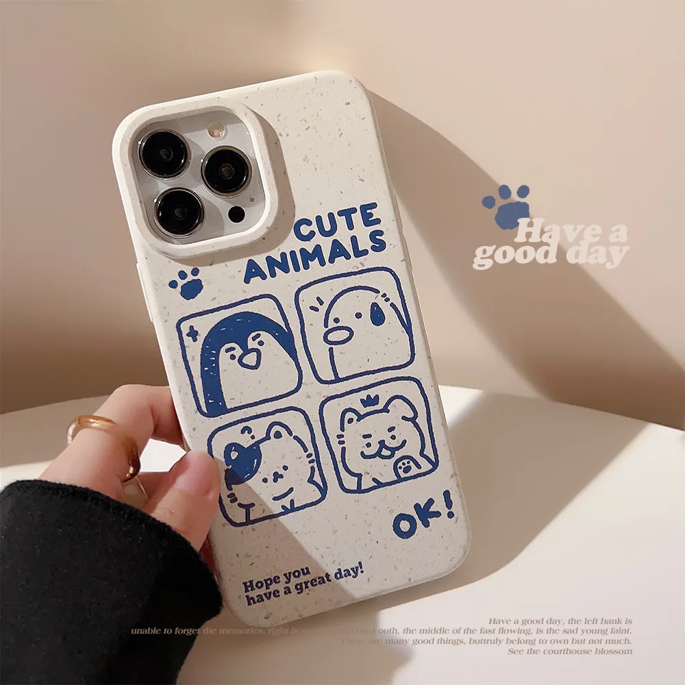 Niedliche Cartoon-Tiere-Graffiti-weiche Handyhülle für iPhone 16 15 14 13 12 11 Pro Max XR X XS 7 8 Plus, stoßfeste Schutzhülle