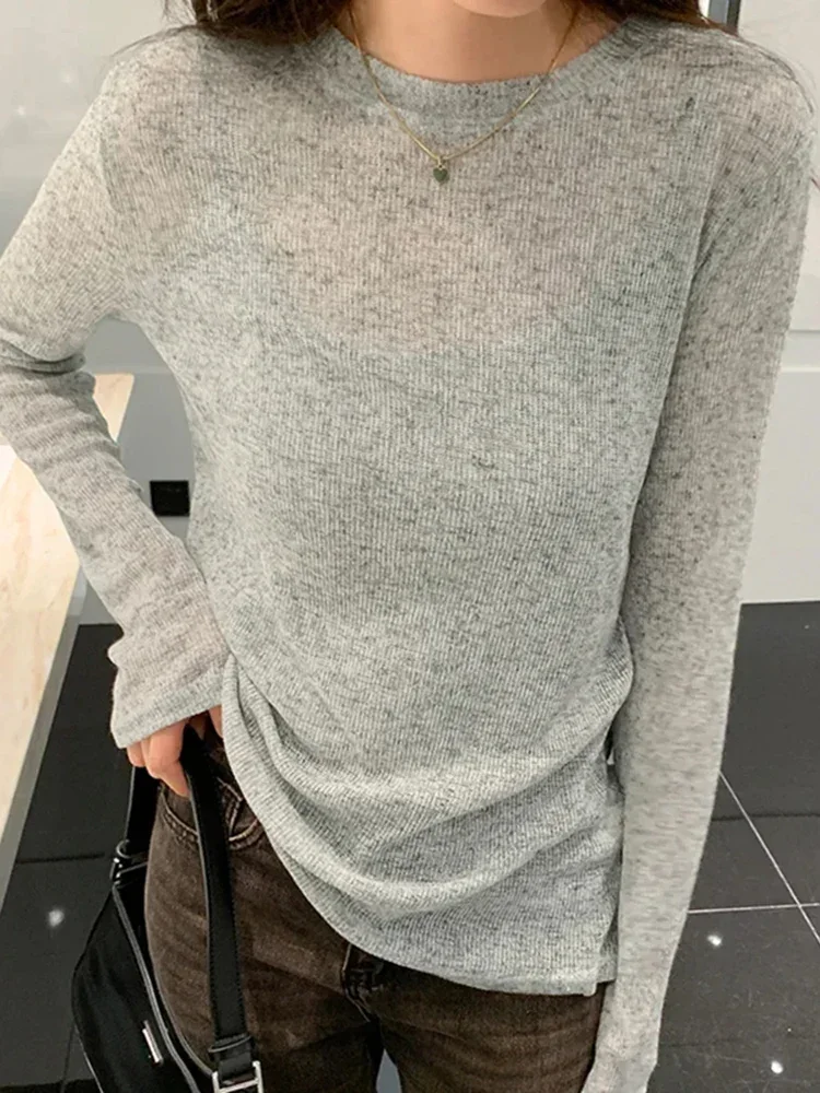 

Classic Women's Slimming Thin Casual Chic Knitted Top Korean Women's Simple Long-Sleeved Sun Protection T-Shirt Summer Fashion
