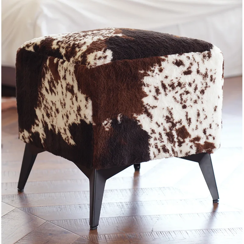 Imitation Cowhide Sofa Bench Living Room Shoe Changing Stool High Elastic Sponge Hallway Ottoman Iron Frame Home Furniture