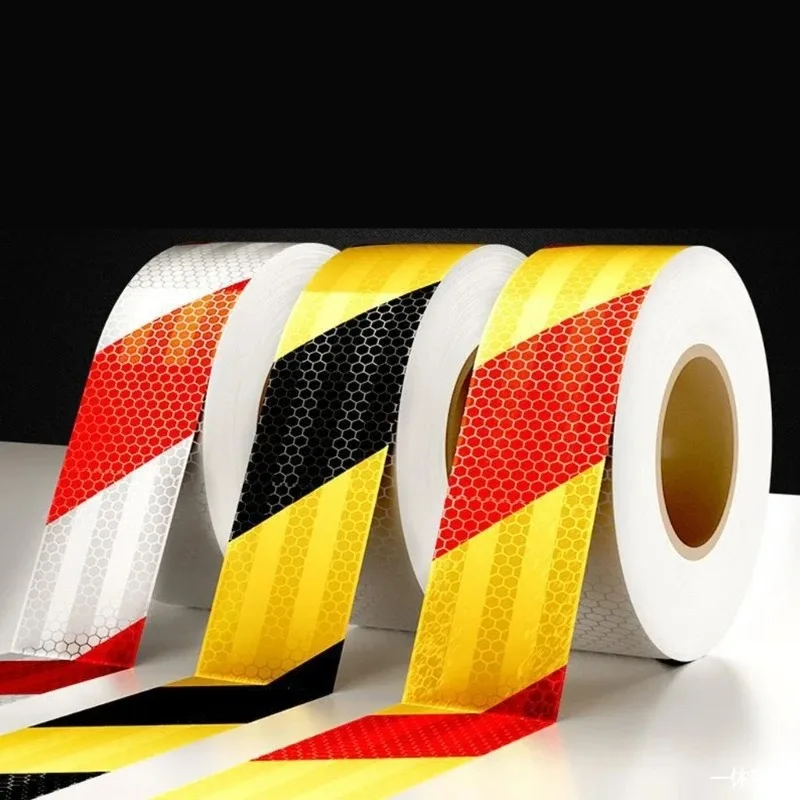 5cm*1M Shining Reflective Safety Warning Tape Self Adhesive Twill Printing White-Red Strip Reflective Tape for Car Bicycle Truck