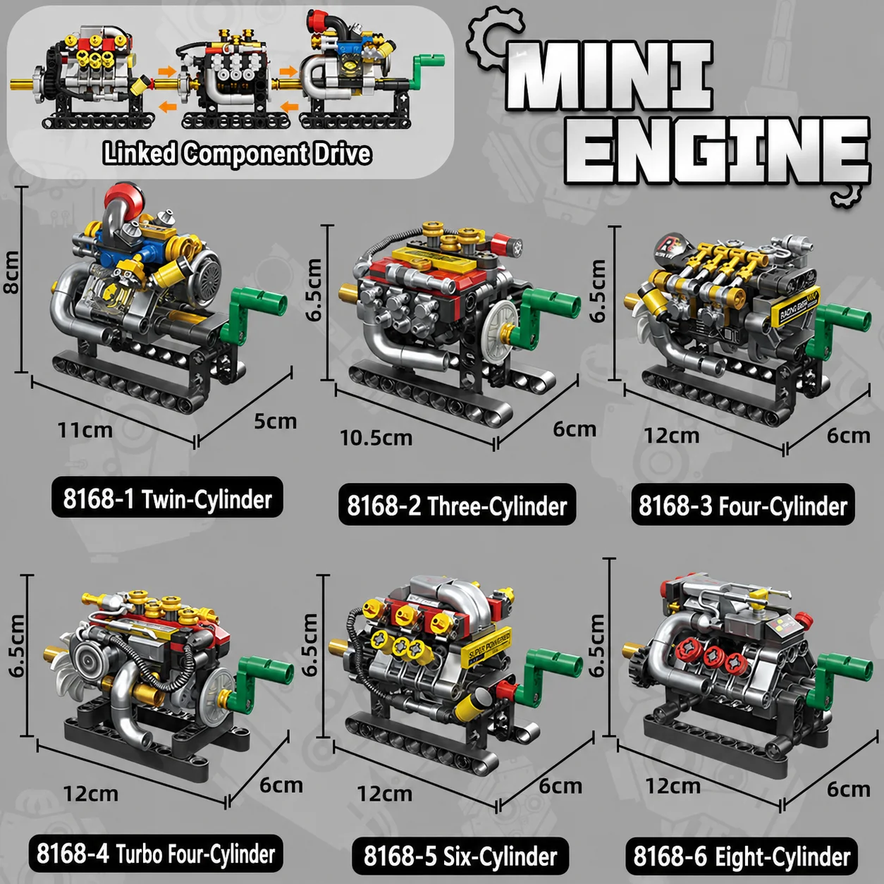 MOC Simulation Cylinder Turbo Engine Building Blocks Set Educational Mini Engine Technical Car Parts Bricks toy for Kid Gift