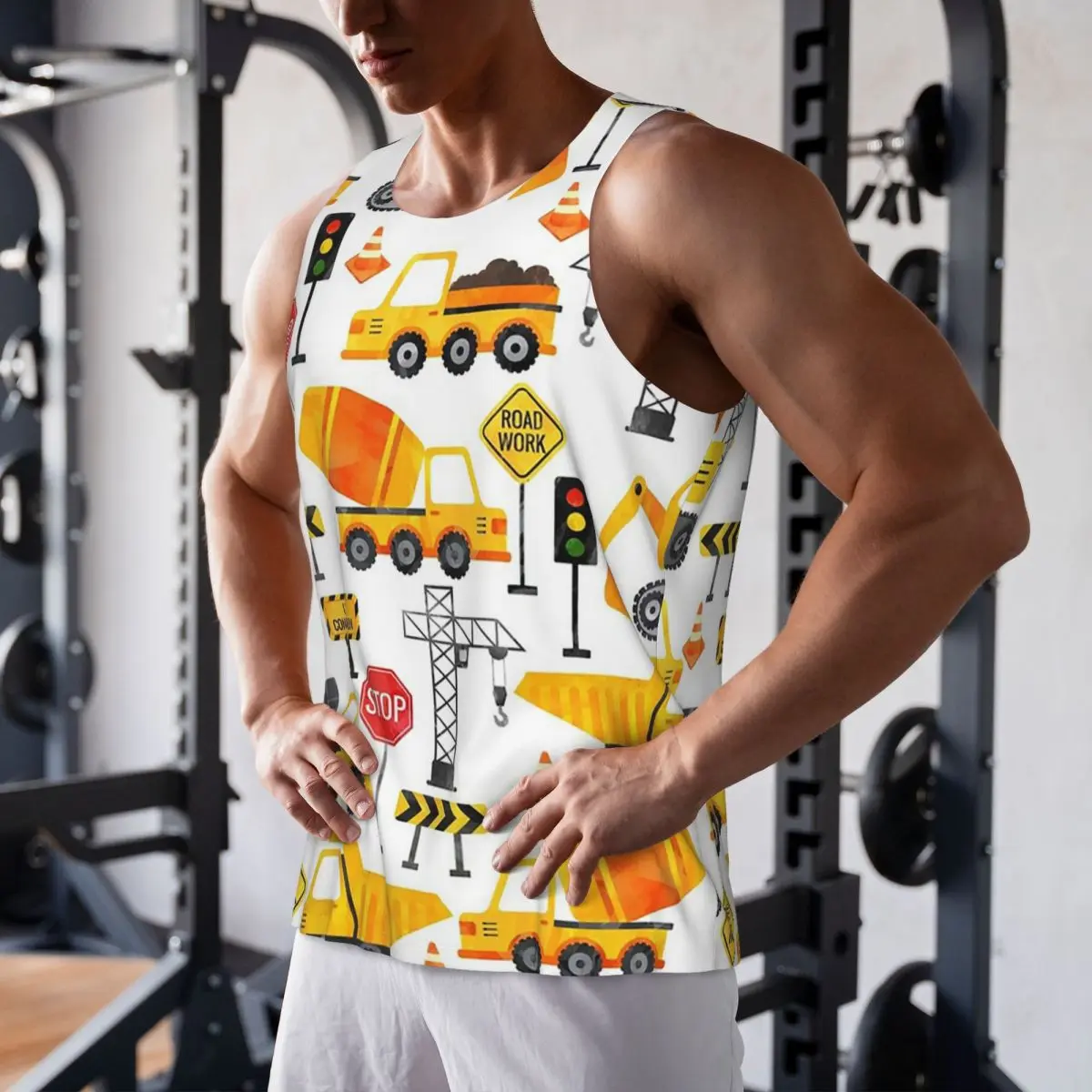 

Quick Dry Road Work Watercolor Construction Vehicles Gym Tank Muscle Sleeveless Shirt Bodybuilding Breathable Vest