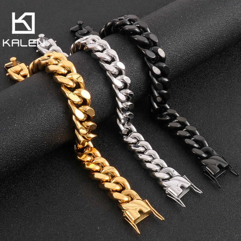 

High Quality Stainless Steel Four Side Grinding Bracelet for Men Personalized Dragon Head Clasp Cuban Chain Necklace Trendy Gift