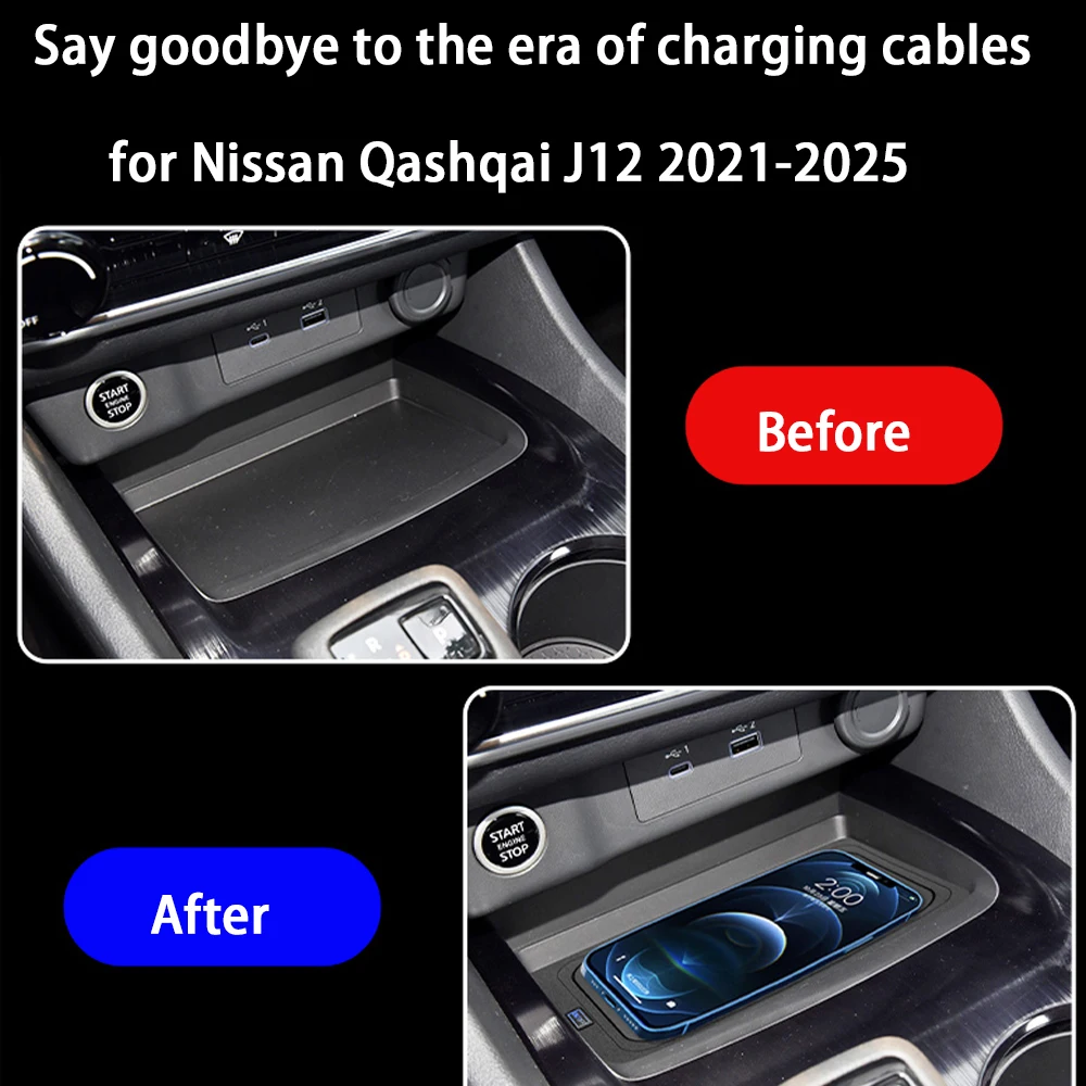 for Nissan Qashqai J12 2021-2025 Center Console Storage Wireless Mobile Phone Charger QI 18W iPhone Magsafe Fast Charging Panel
