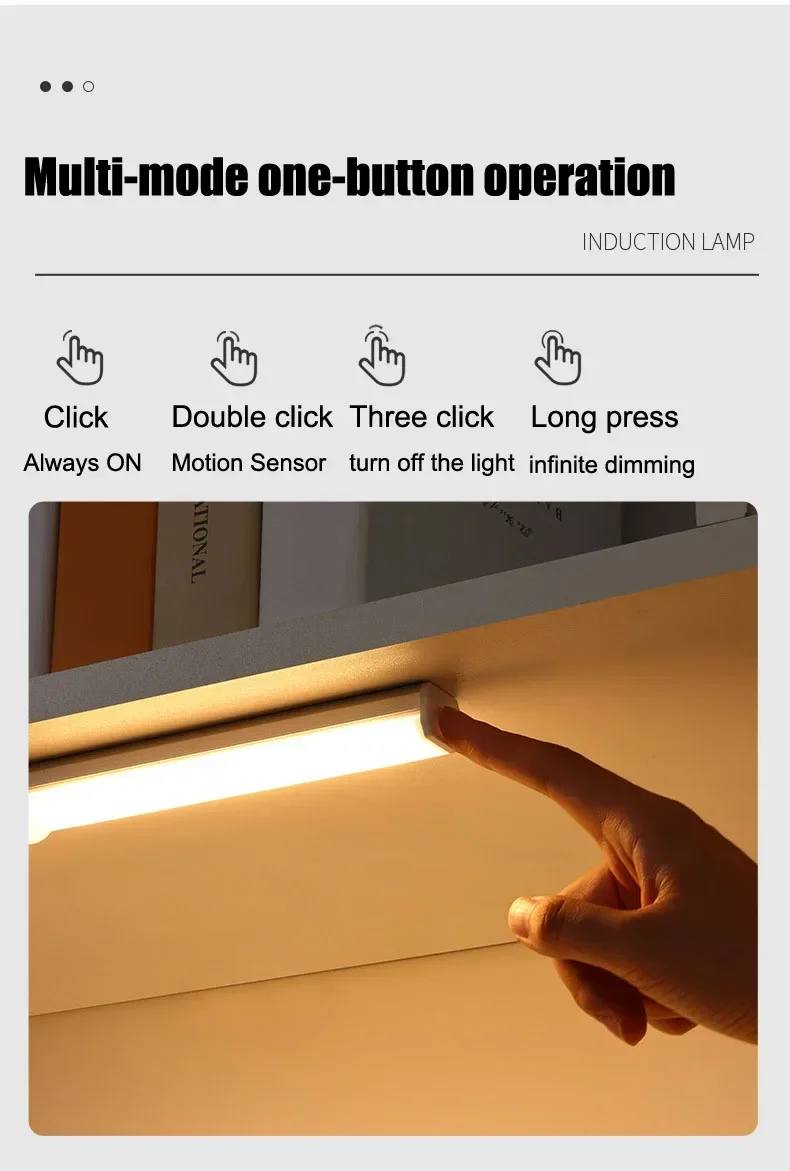 Night Lamp With Motion Sensor Usb Rechargeable Wireless LED Magnetic Light Strip For Bedroom Kitchen Bedside Cabinet Lights