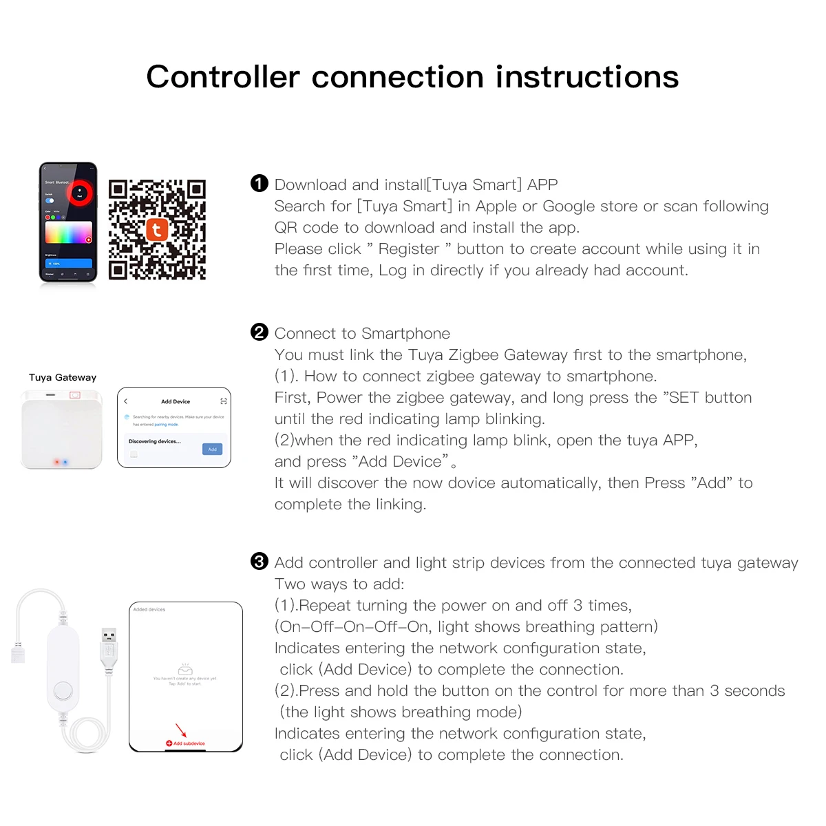 USB 5V Zigbee 3.0 WiFi LED CCT RGB Controller Dimmer Switch Work With Smart Tuya Gateway Bridge SmartThing Alexa Google Home