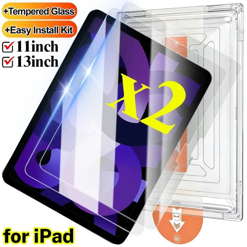 

2/1Pack Easy Install Tempered Glass for Apple iPad Pro 11 Inch 13 Inch 2025 2024 Screen Protector Film with Auto Alignment Kit