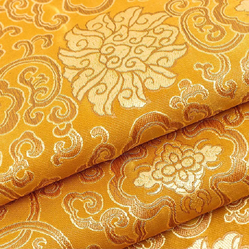 3/5/10M Golden Fabric Silk Satin Brocade Gold Material Cloth by the Meter