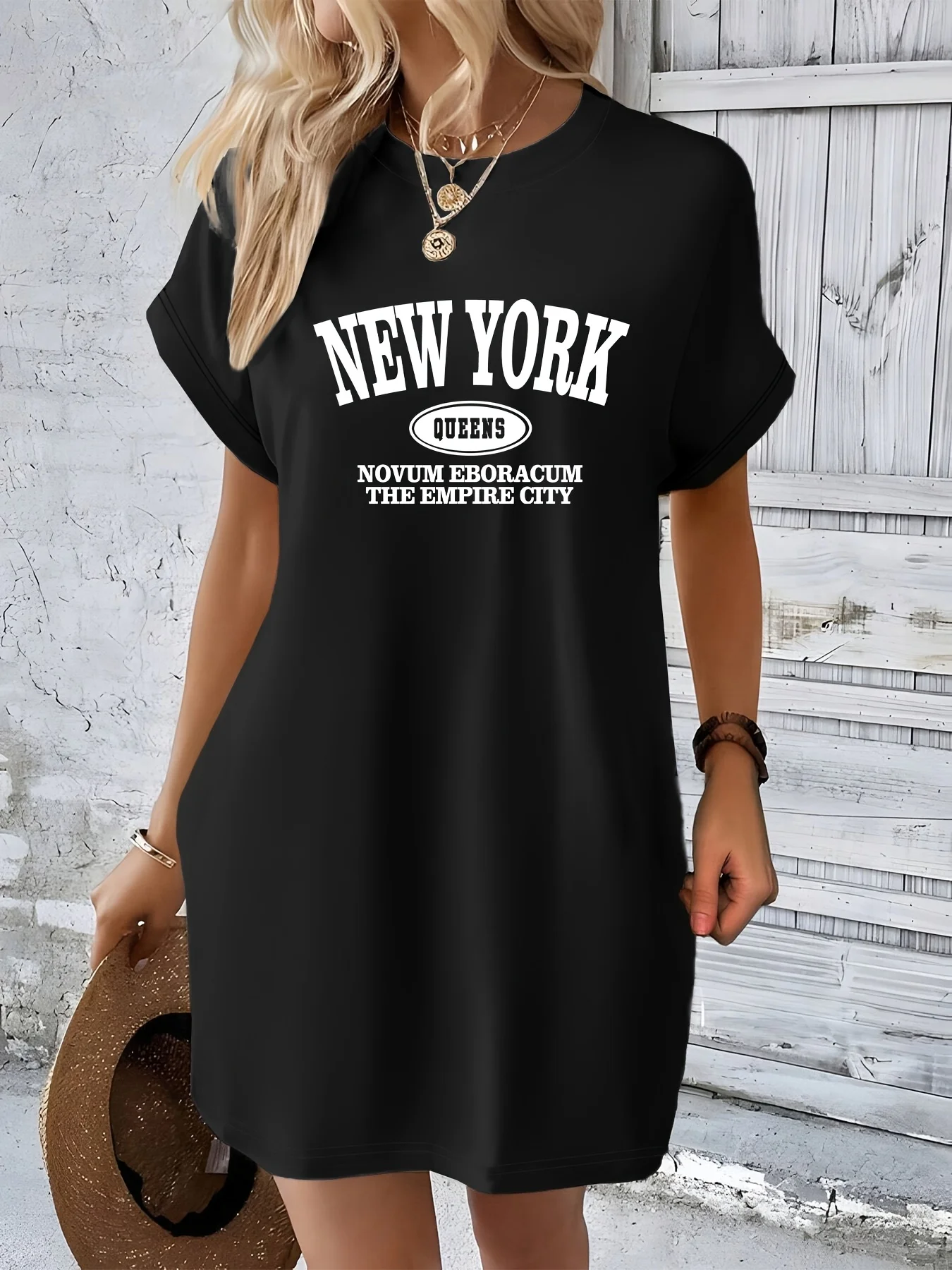 Robe t-shirt décontractée pour femmes, graphique New York, manches courtes, col rond, coupe ample, printemps et été