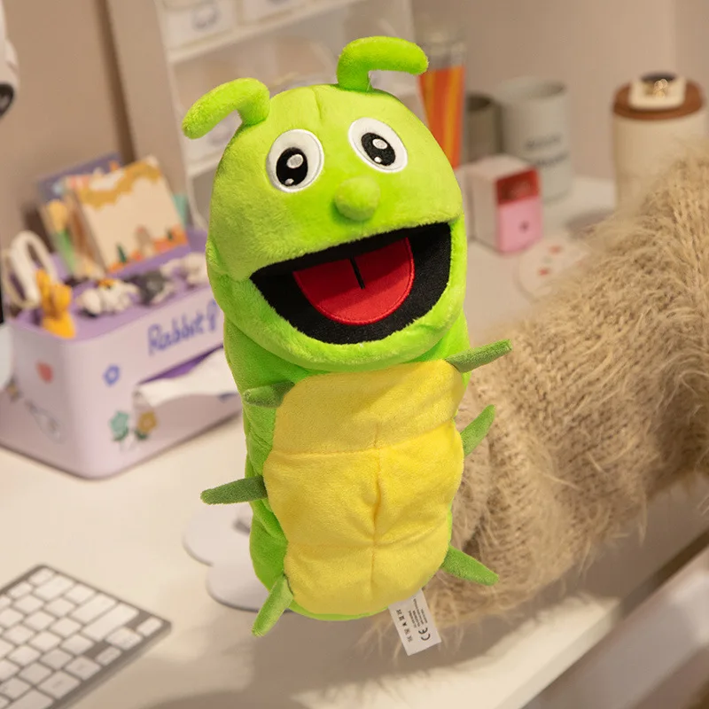 Cartoon Hand Puppet Plush Toy Green Caterpillar Stuffed Soft Gift