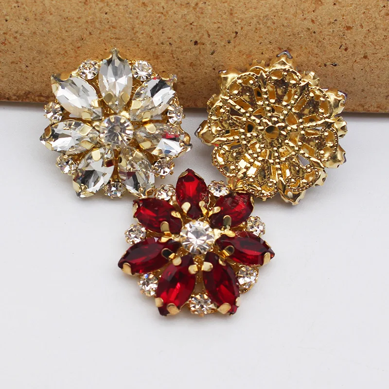 5 Pieces, New 30mm Colored Crystal Horse Eye Glass Flower Jewelry DIY Clothing Accessories, Shoe Flowers