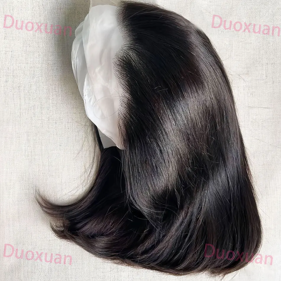 Parrucca Bob corta diritta per capelli umani 13x4 Parrucca anteriore in pizzo HD Densità 200% Parrucche Bob pre pizzicate Parrucca diritta per capelli umani Nero naturale