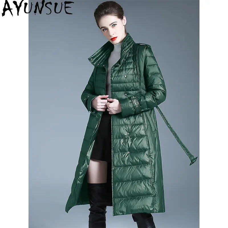 

AYUNSUE New Fashion Down Jackets for Women Long Down Coat Winter Women High Collar Warm Puffer Jacket Belt Manteau Femme SGG1029