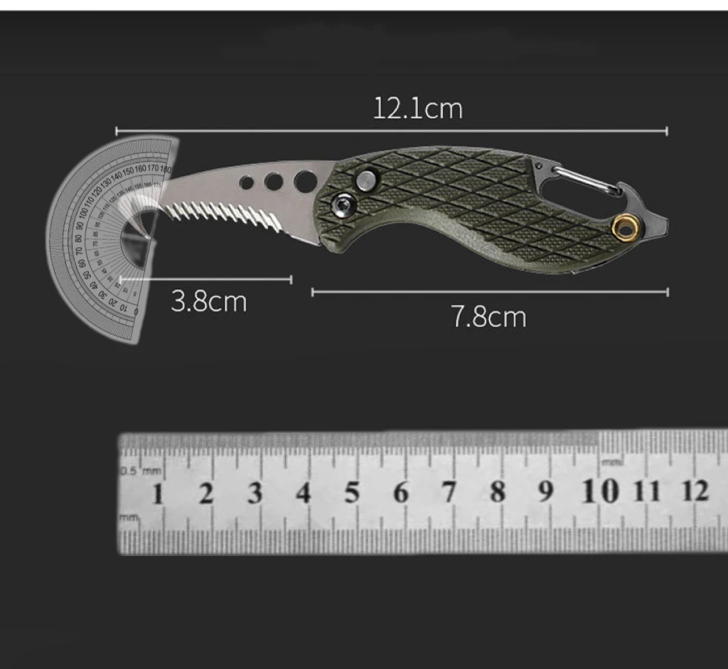 Outdoor box opener knife, new multi-functional hook serrated folding knife, mountaineering tools, bottle opener, key chain knife