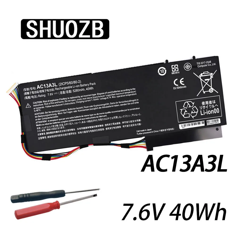 

SHUOZB AC13A3L Laptop Battery For Acer Aspire P3-131 P3-171 TravelMate X313 X313-E X313-M KT.00403.013 2ICP5/60/80-2 7.6V 40Wh