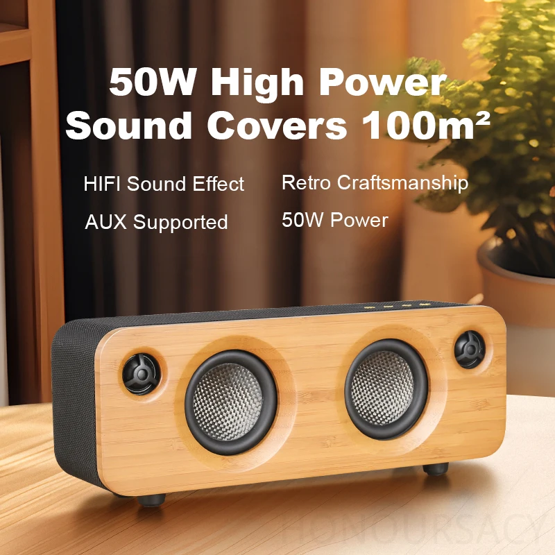 

HIFI Stereo 4-Drivers Wired Subwoofer 50W Wooden Desktop TWS Wireless Bluetooth Speakers Long Battery Life Sustainable Computer