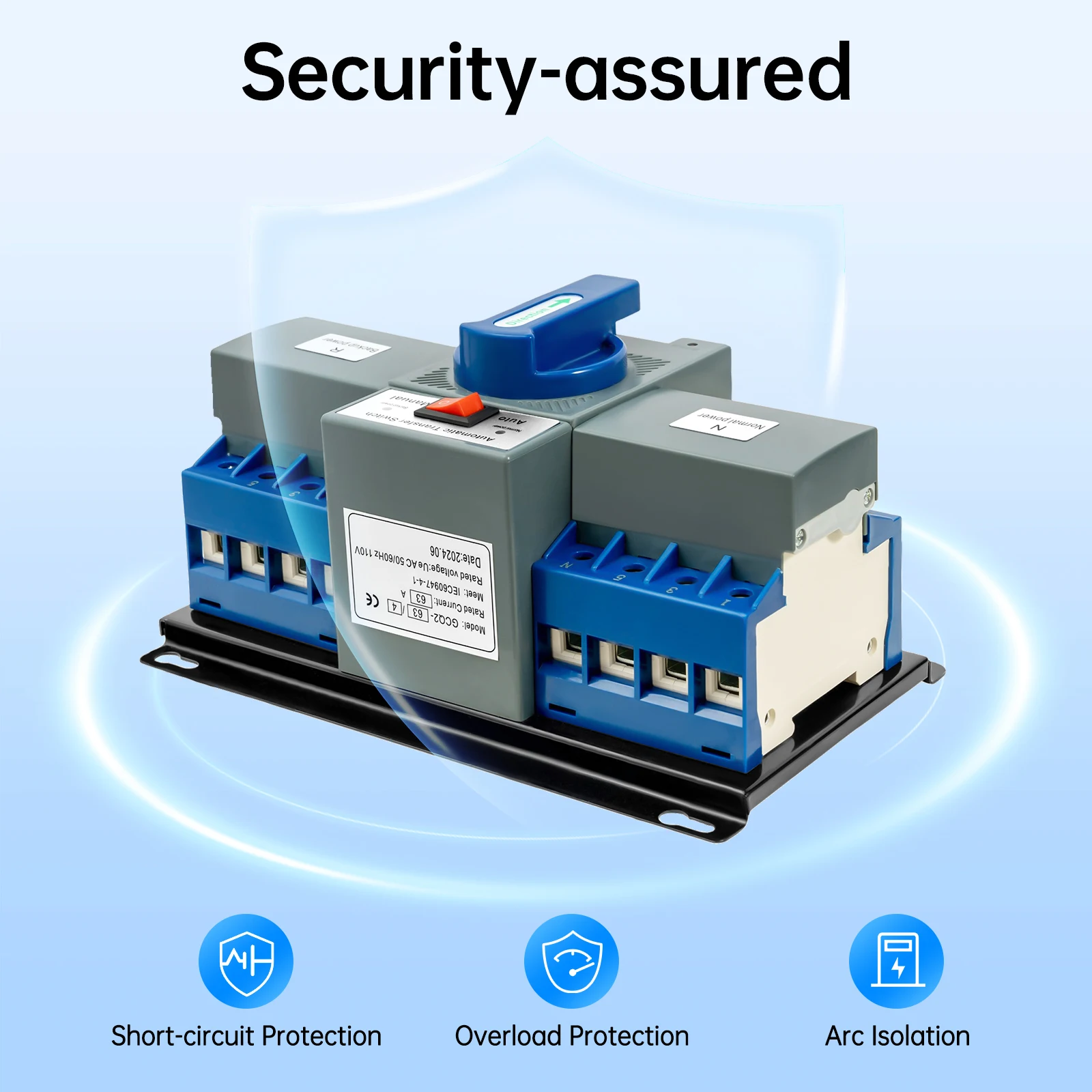 

Автоматический резервный переключатель двойного питания 63A AC110V Автоматический и ручной режим со световым индикатором для генератора Солнечная энергия Домашний магазин