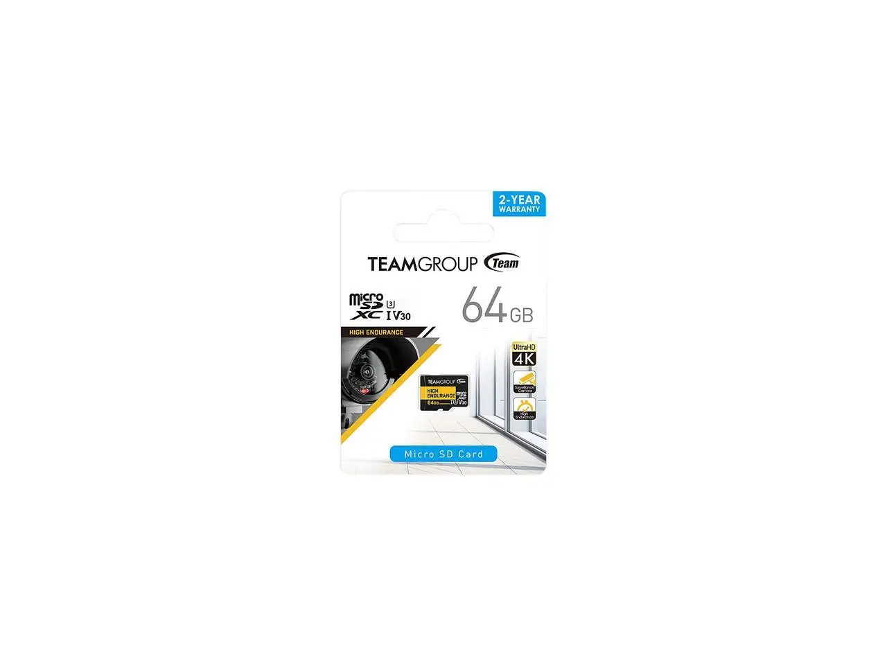 Team 64GB High Endurance microSDXC UHS-I U3, V30 Memory Card  designed for monitoring, Speed Up to 100MB/s (THUSDX64GIV3002)