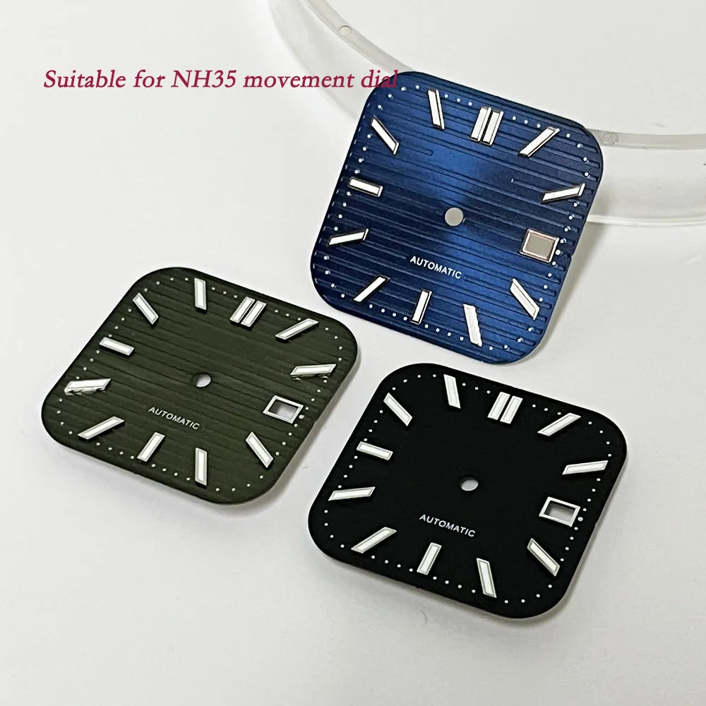 29.5 Square dial accessories, black, green, blue, suitable for NH35 movement combination dial parts