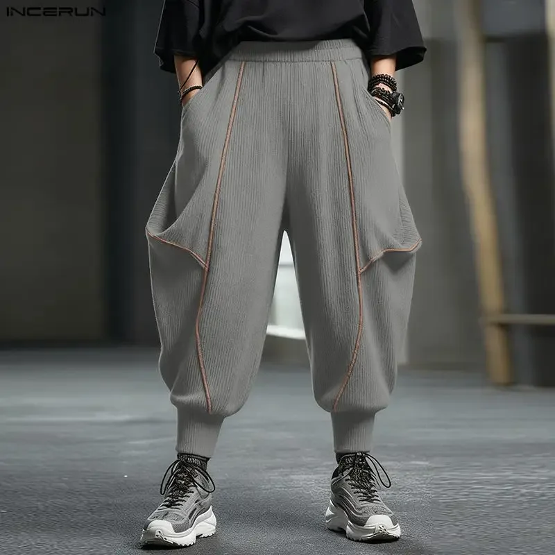 

Мужские брюки INCERUN: модные повседневные джоггеры с пэчворком, эластичным поясом, свободного кроя, для улицы и тренировок, коллекция 2026