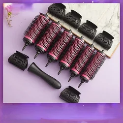 6pcs/set 3 Sizes Detachable Handle Hair Roller Brush with Positioning Clips Aluminum Ceramic Barrel Curler Comb Hairdr