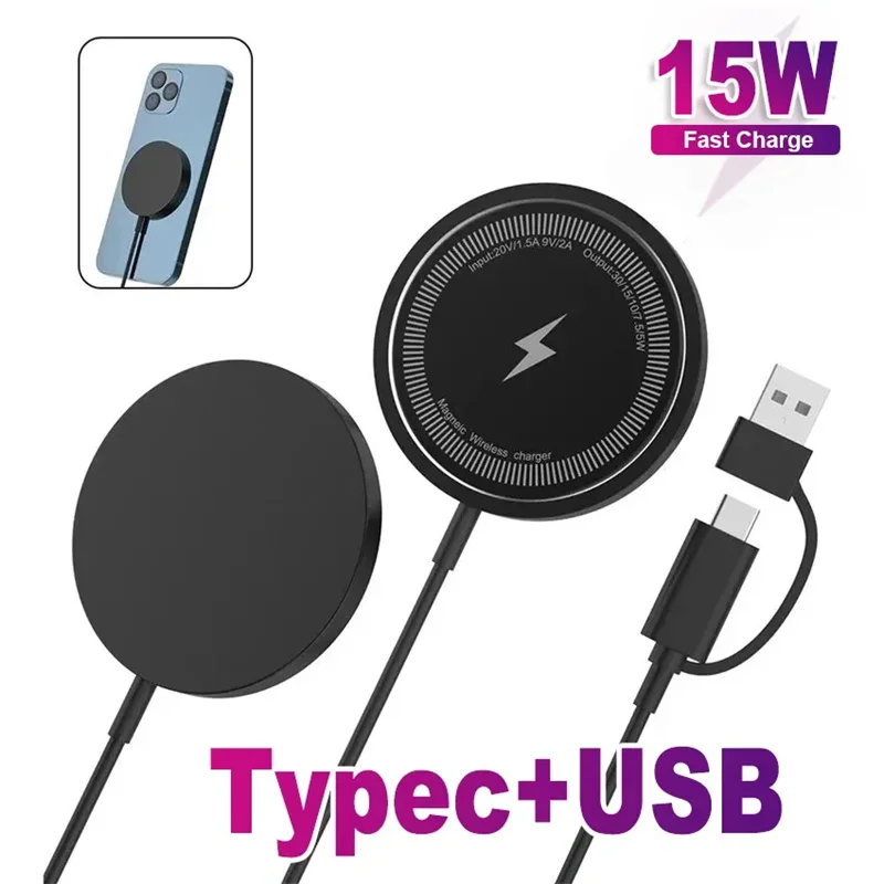 15W Magnetic Wireless Charger Fast Charging Stand for Iphone 15 14 Pro Max Airpods for Samsung S23 Ultra Chargers Dock Station