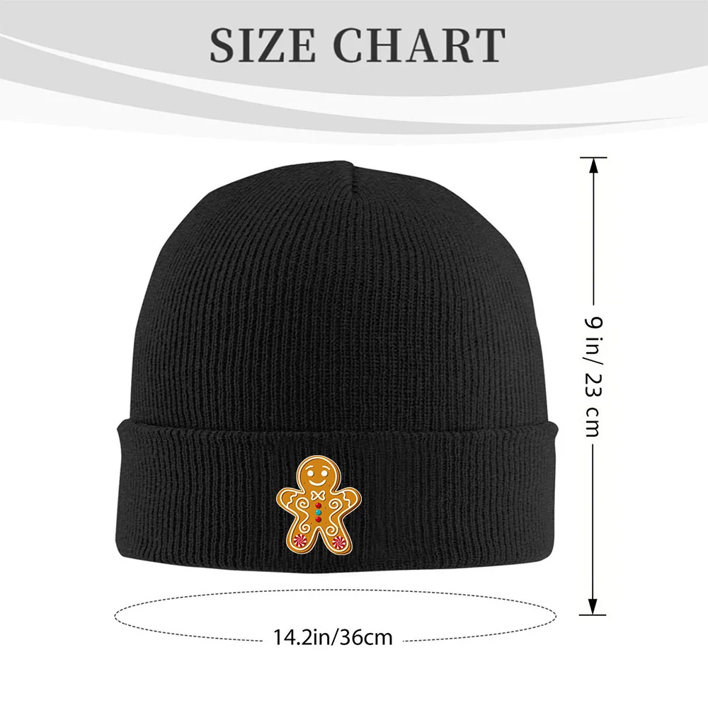 1pc Cute Gingerbread for Man Knit Beanie Hat Windproof Warm Winter Ski Hat with Icing-Like White Dots Candy Button Eyes