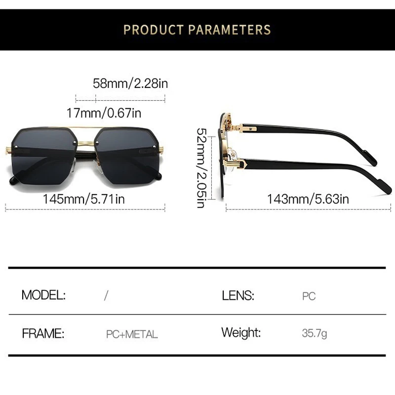 Hot-selling Double-barrel Square Half-frame Sunglasses - Stylish And Simple Ideal For Pilots, Fashionable Sunglasses 2408 image 6
