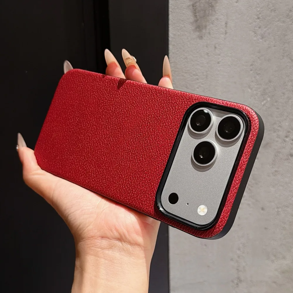 Solid Color with Instant Lychee Texture Phone Case For iPhone 18 17 16 15 14 13 Pro Max Stylish Smooth-touch Protector Back Case