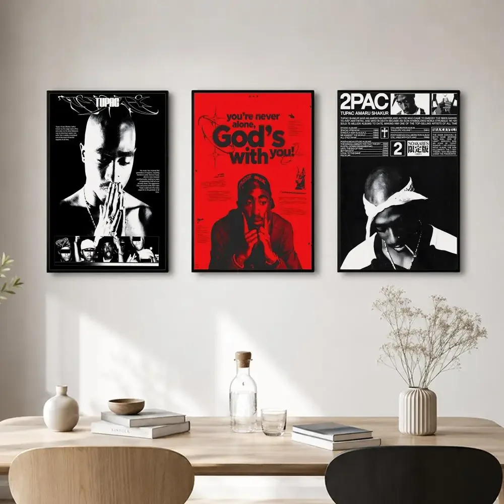 Rapper Tupac Shakur Poster Self-adhesive Art Waterproof Paper Sticker Coffee House Bar Room Wall Decor