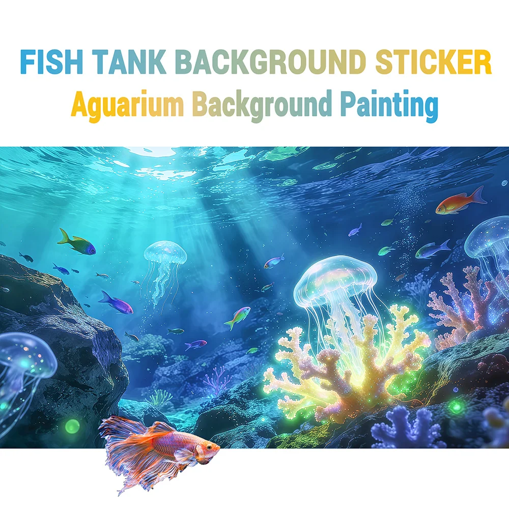 Aquarium Background Sticker, Jellyfish Coral, Self-Adhesive Flat Sticker for Fish Tank & Reptile Terrarium