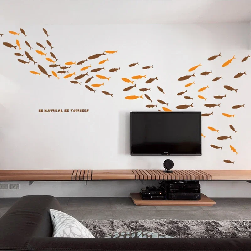 Ocean Fish Group Living Room Wall Stickers Bedroom Bed Creative Wall Stickers Bathtub Sliding Door Bathroom Decorative Stickers