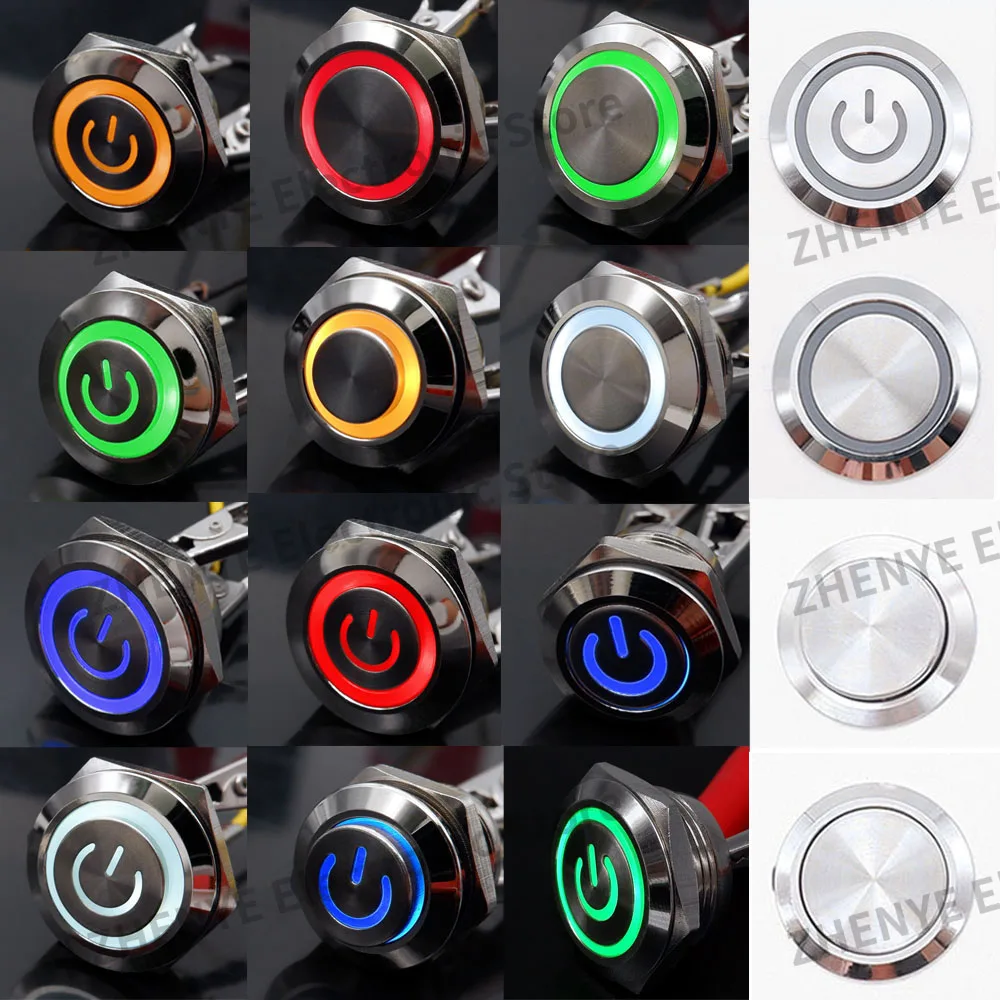 12/16/19/22mm Short Stroke Mini Metal Push Button Switch Power Led Light Self-reset Momentary 5V 12V 24V 1NO 1A High Flat Head