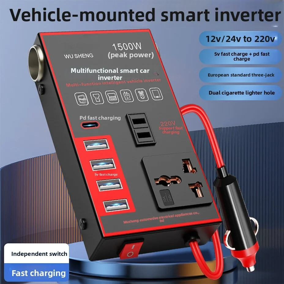 

1500W Car Power Inverter 12V 24V To 220V Mobile Phone USB Charging Truck Home Socket Auto Charger Converter Adapter