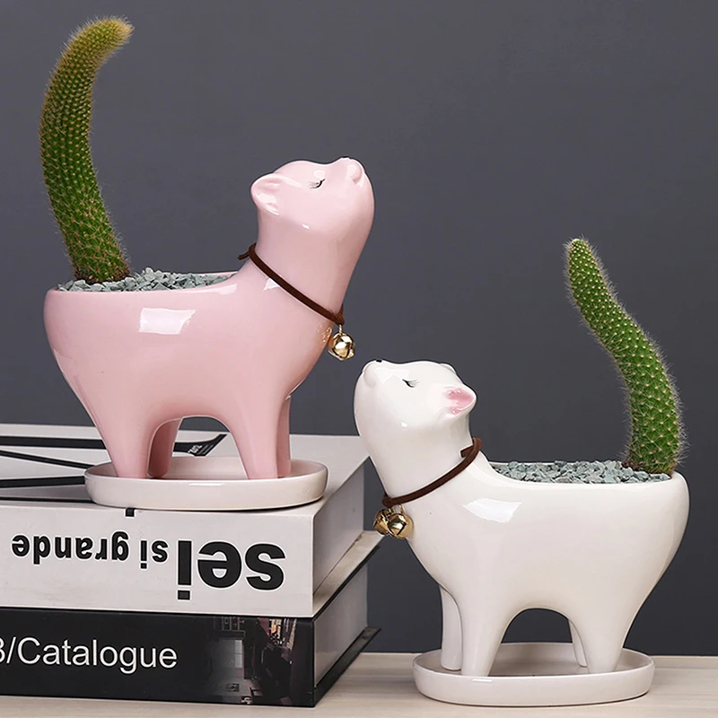 

Cartoon Cat Flower Pot Ceramics Creative Porcelain Flower Vase For Patio Desktop Ornament Home Decoration Courtyard Bedroom