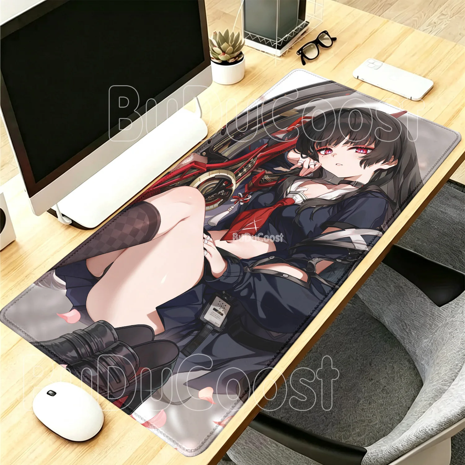 Gaming WuWa Chisa Wuthering Waves XXL Mouse Pad Office Non-slip Base Keyboard Desk Mat Overlock HD Printing Anime Girl Mousepad