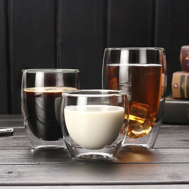 

5 Sizes Double Wall Insulated Glass Cup Clear Espresso Coffee Mugs Handmade Beer Mug Tea Milk glass Whiskey Glass Cups Drinkware