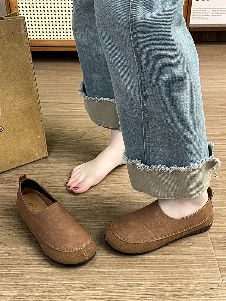 Shoes Woman 2024 Soft Casual Female Sneakers Autumn Shallow Mouth Modis Flats Round Toe New Grandma Fall Cute Moccasin Dress