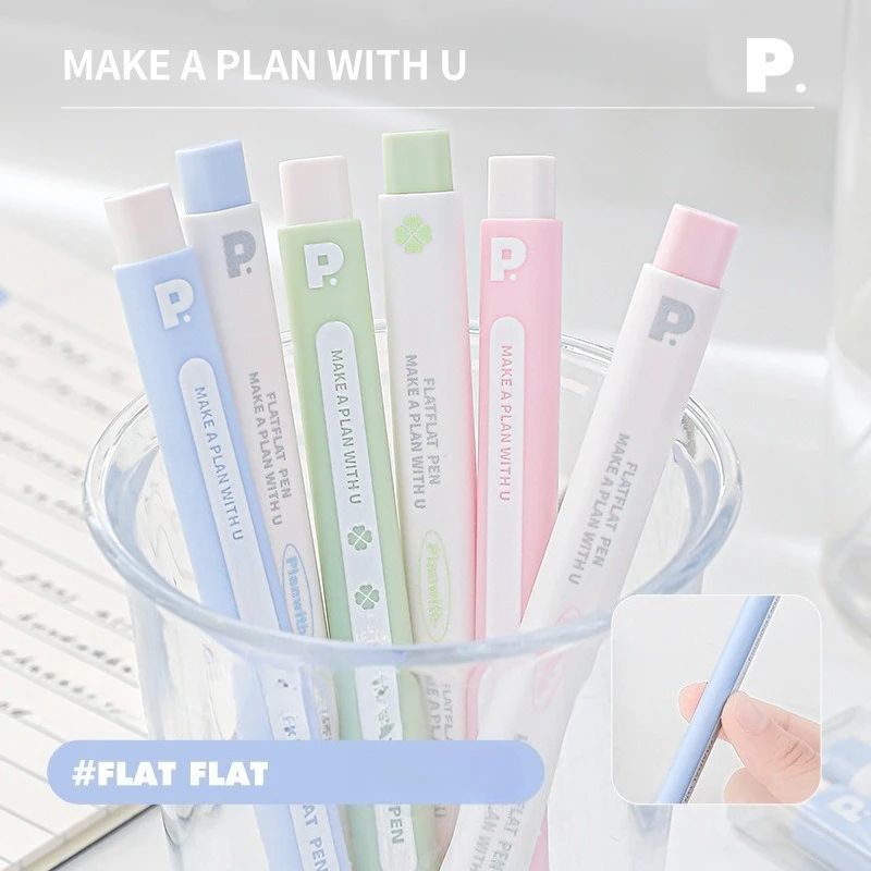 

2pcs/set 0.5mm Simplicity Student Pen Black Ink Quick Dry Pen Flat Barrel Stylish Design for Exams School Office Supplies