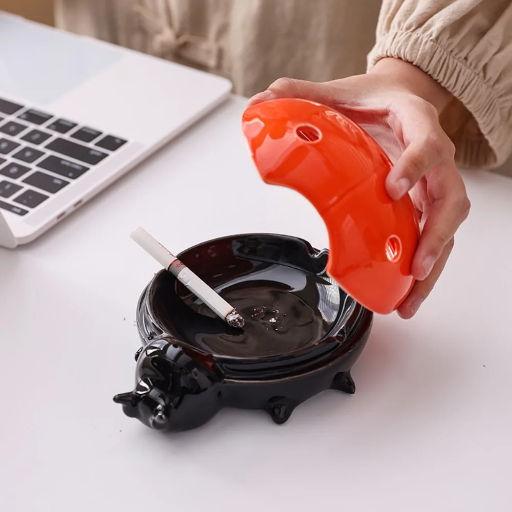 Seven-star Ladybug Ashtray with Cover Anti-fly Ash Creative Desktop Ornaments Storage Home Decorative Cartoon Animal Ashtray