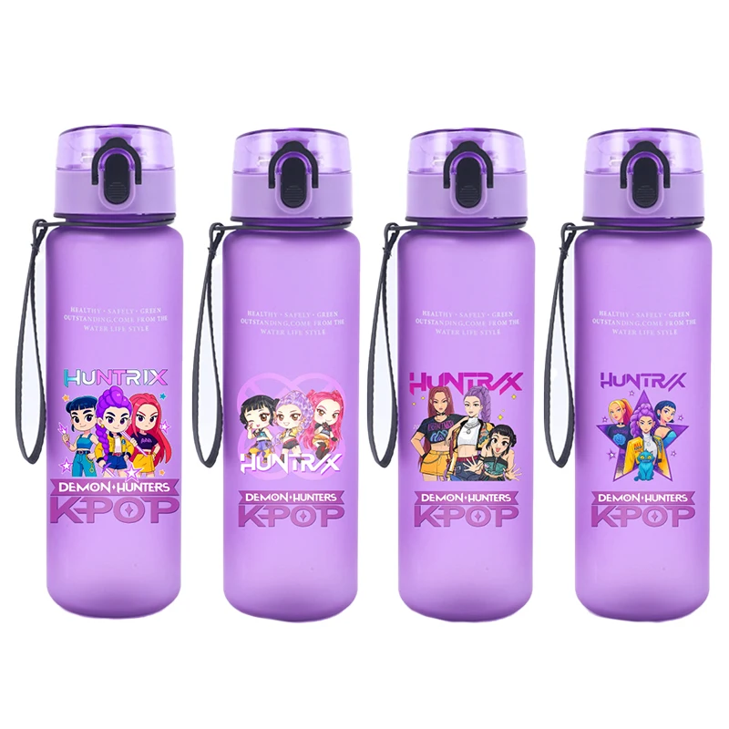 Botella de agua de plástico a prueba de fugas para deportes al aire libre, gran capacidad, KPop Demon Hunters, HUNTR/X Rumi Mira Zoey Jinu, 650ML