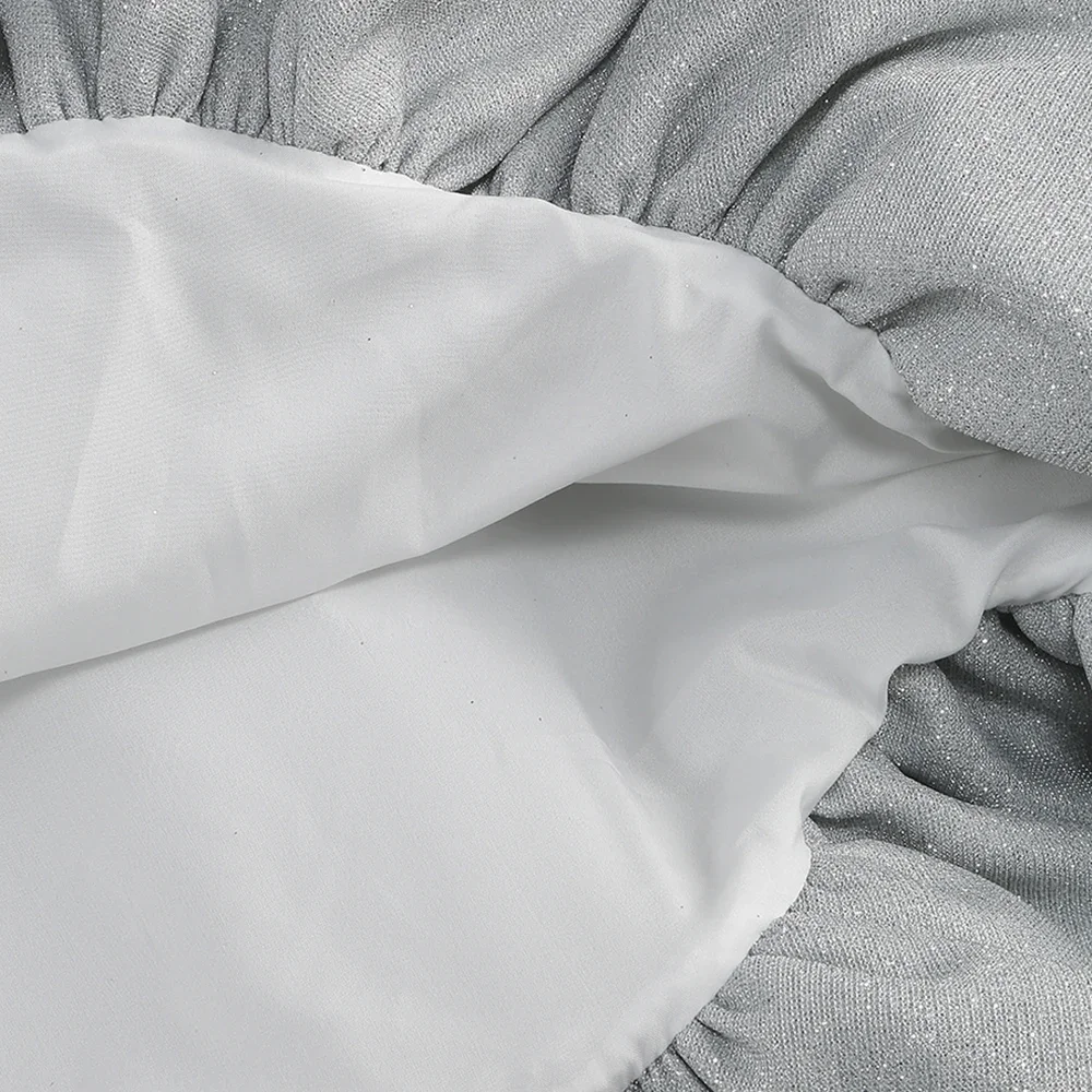 เดรสสั้นสีเทาอ่อนแบบวินเทจ คอ halter แต่งระบายหลายชั้นหรูหรา เหมาะสำหรับงานรับปริญญาและคอนเสิร์ตยามเย็น