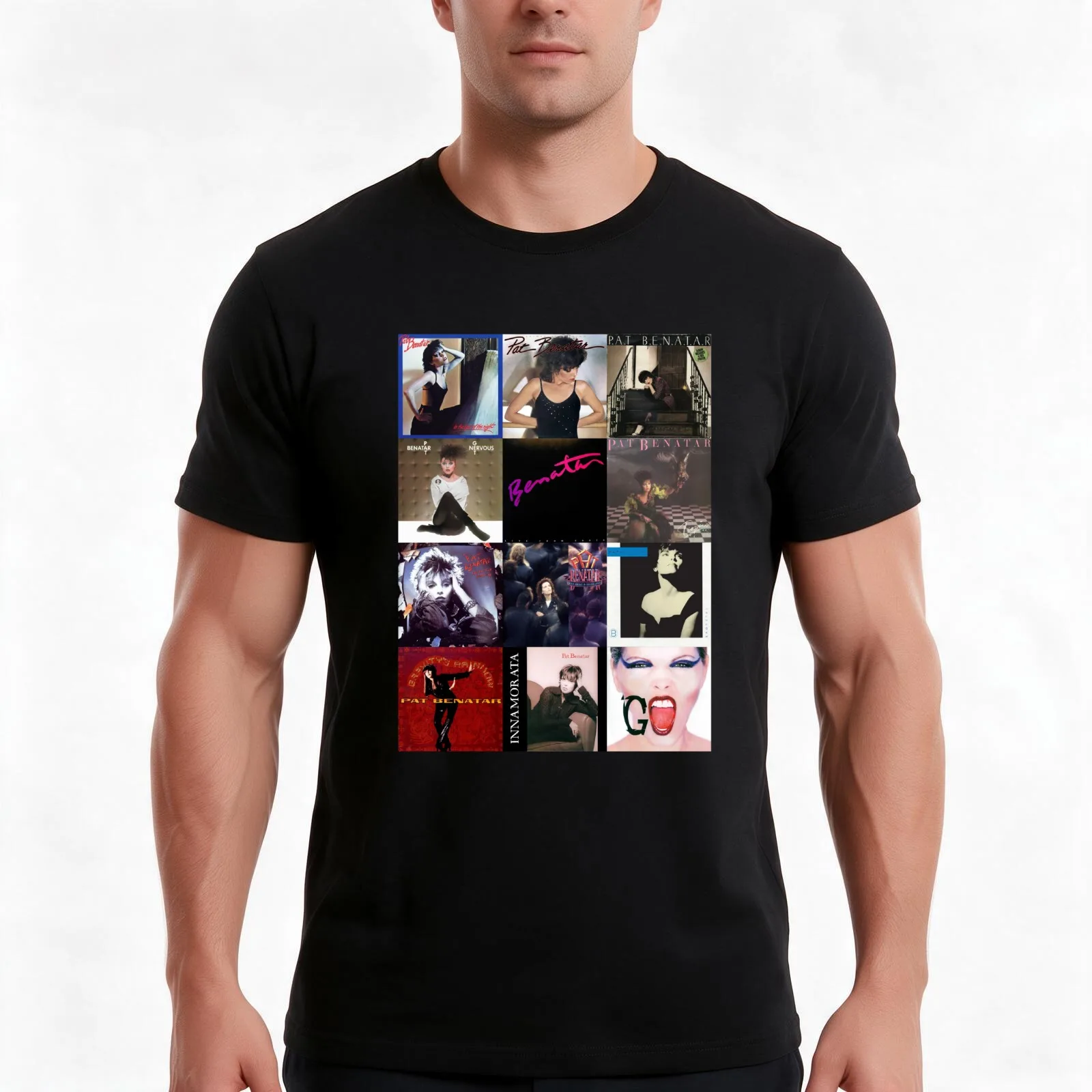 Pat Benatar Album Covers T-Shirt, Summer Casual Cotton Tee, Oversized Streetwear Tops, Vintage Graphic Print, Unisex Men Women