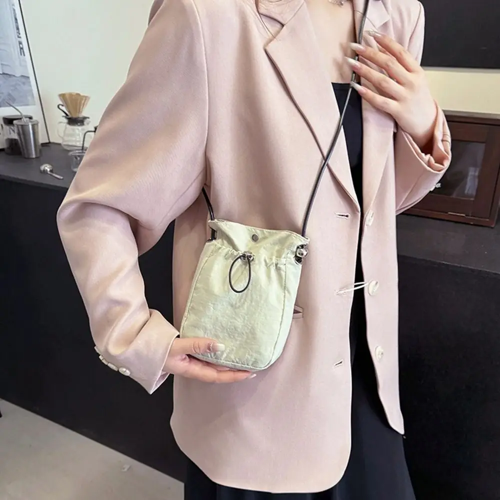

Casual Korean Style Drawstring Canvas Bag Purse Solid Color Nylon Shoulder Bag Wallet Bags Crossbody Bag Mobile Phone Bag Girls