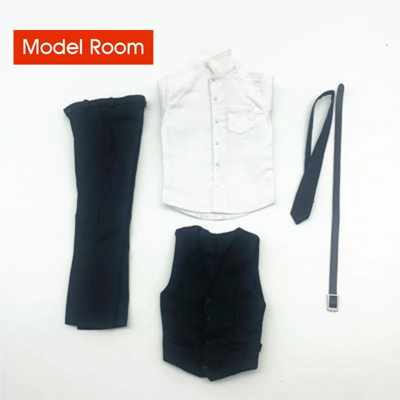1/6 Scale Male Shirt Vest Pants Tie Belt Business Clothing Set Soldier Gentleman Clothes Model Fit 12\'\' Action Figure Body Dolls