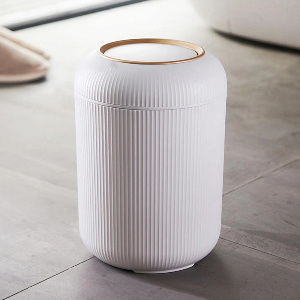 High Foot Large Capacity Trash Can Home Light Luxury Press Elastic Cap Type Creative Round Wood Grain Trash Can