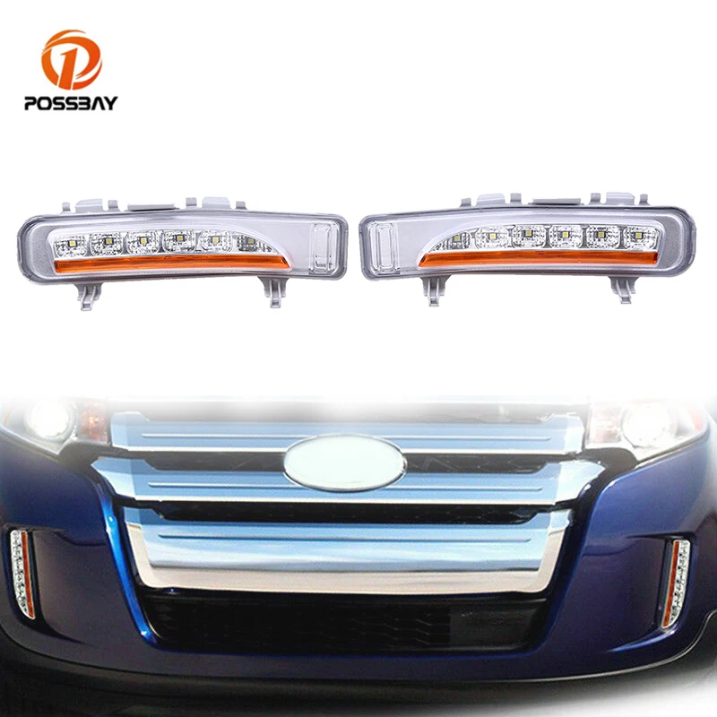 

POSSBAY Car LED Daytime Running Light 6000K with Yellow Turn Signal Lights DRL Foglights DC 12V for Ford Edge 2011-2014 Facelift